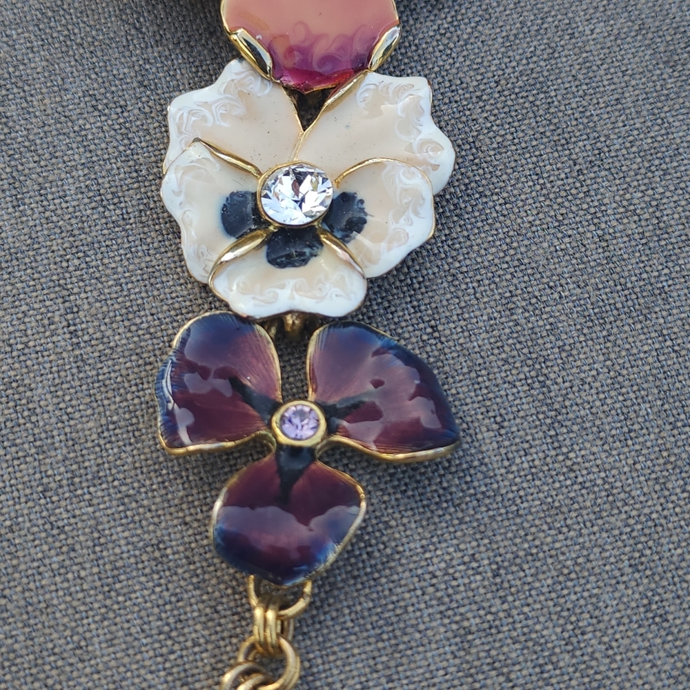 Vintage Kenneth Jay Lane KJL Signed Floral Link Bracelet - Pink & White Enamel - Picture 9 of 16